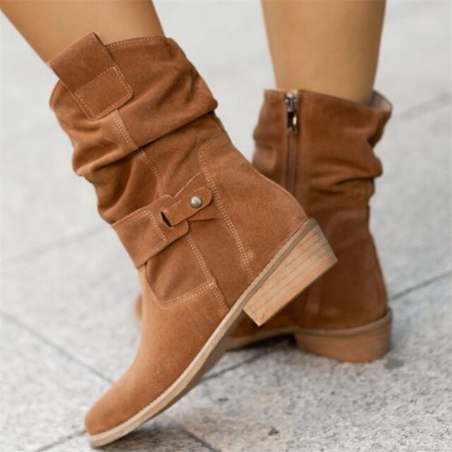 Veloura Slouch Suede Ankle Boots for Women with Block Heel