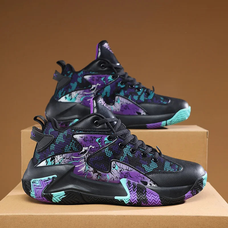 Court Dynamics High-Top Basketball Shoe – Bold Graphic Design with Ankle Support