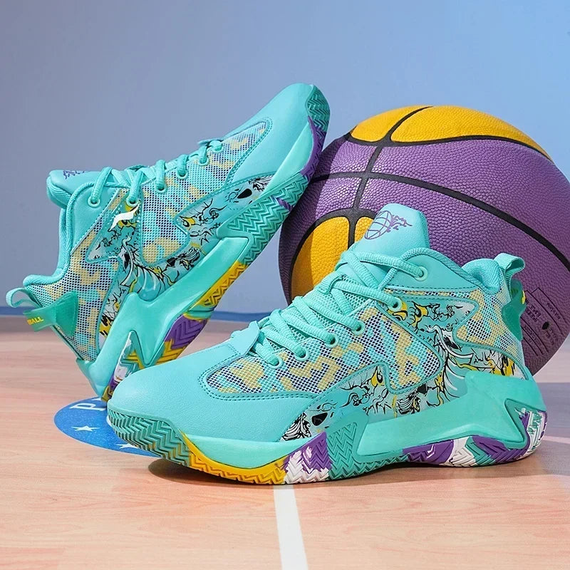 Court Dynamics High-Top Basketball Shoe – Bold Graphic Design with Ankle Support