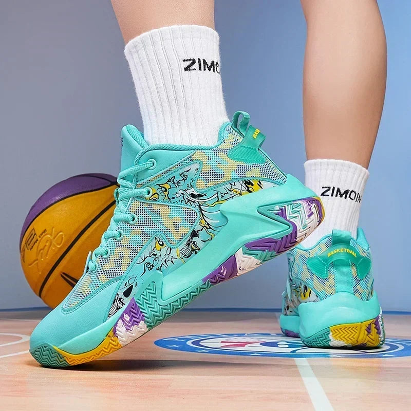 Court Dynamics High-Top Basketball Shoe – Bold Graphic Design with Ankle Support