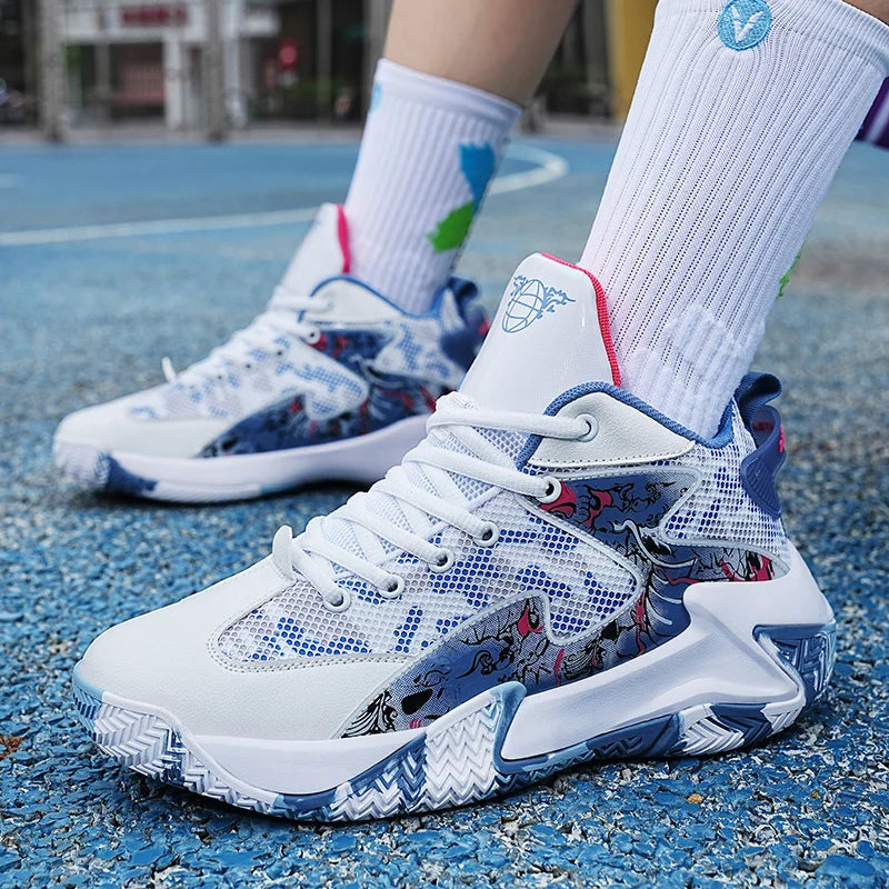 Court Dynamics High-Top Basketball Shoe – Bold Graphic Design with Ankle Support