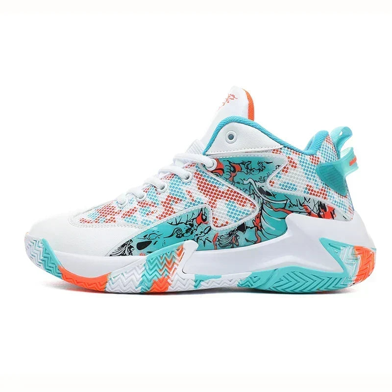 Court Dynamics High-Top Basketball Shoe – Bold Graphic Design with Ankle Support