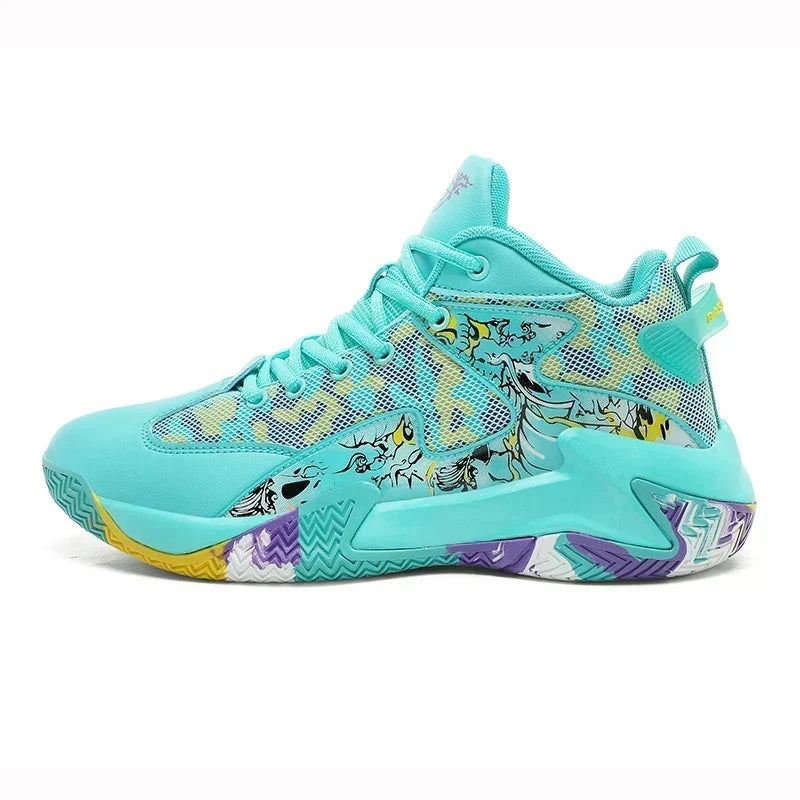 Court Dynamics High-Top Basketball Shoe – Bold Graphic Design with Ankle Support