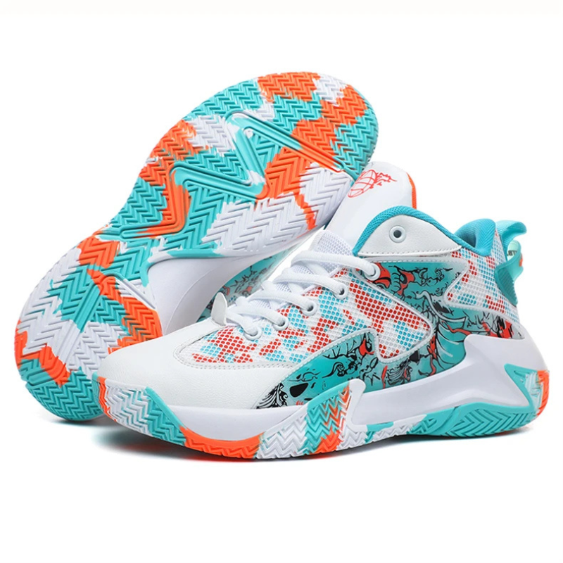 Court Dynamics High-Top Basketball Shoe – Bold Graphic Design with Ankle Support