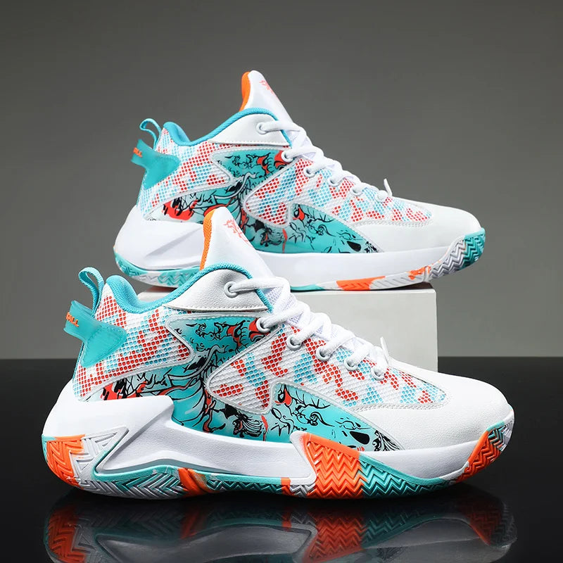 Court Dynamics High-Top Basketball Shoe – Bold Graphic Design with Ankle Support