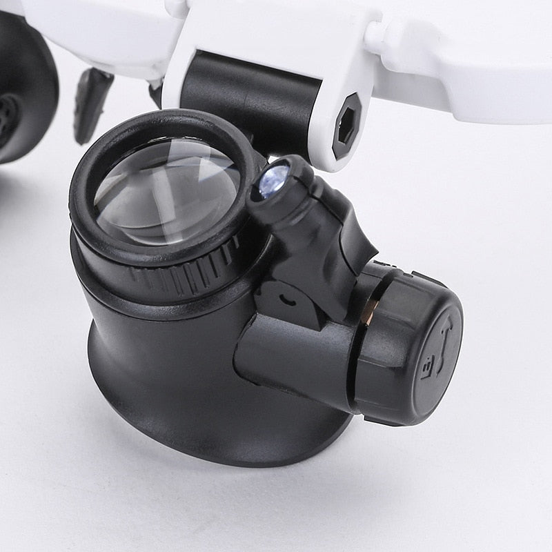 LED Head-Mounted Magnifier with Four Interchangeable Lenses and Dual Lights