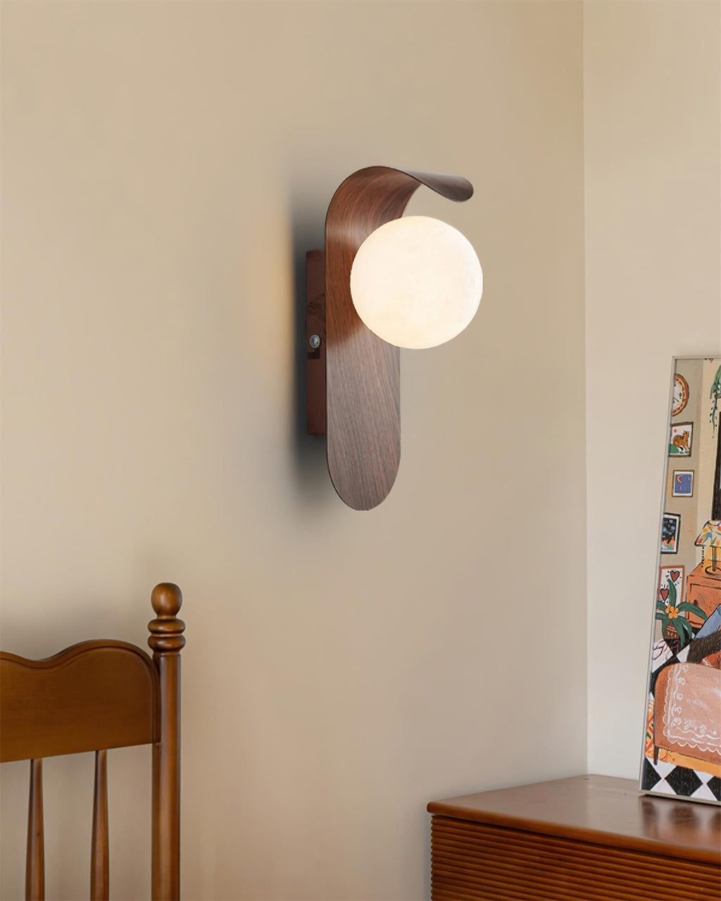 Ashvale Globe Wall Light | Wood Effect LED Indoor Wall Lamp
