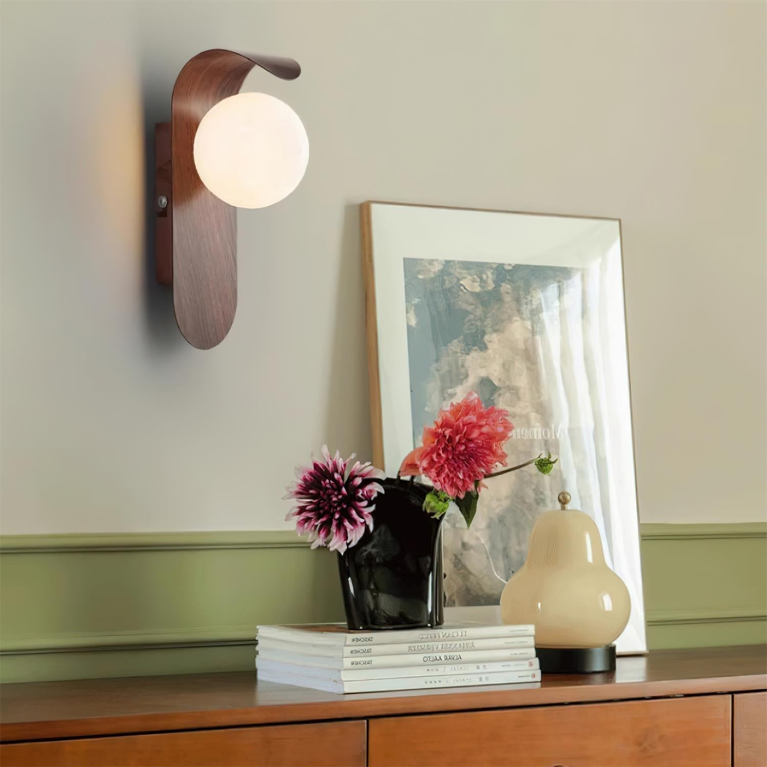 Ashvale Globe Wall Light | Wood Effect LED Indoor Wall Lamp