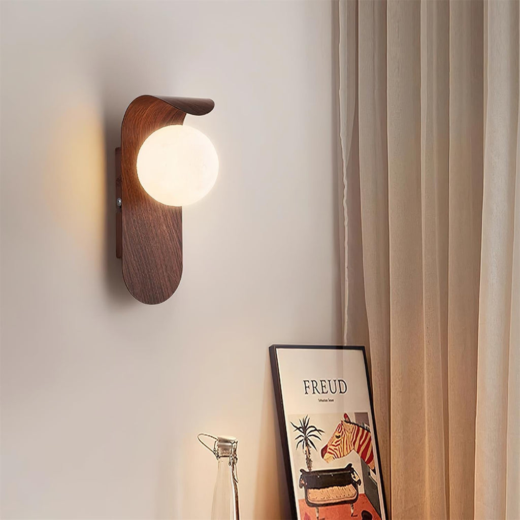 Ashvale Globe Wall Light | Wood Effect LED Indoor Wall Lamp