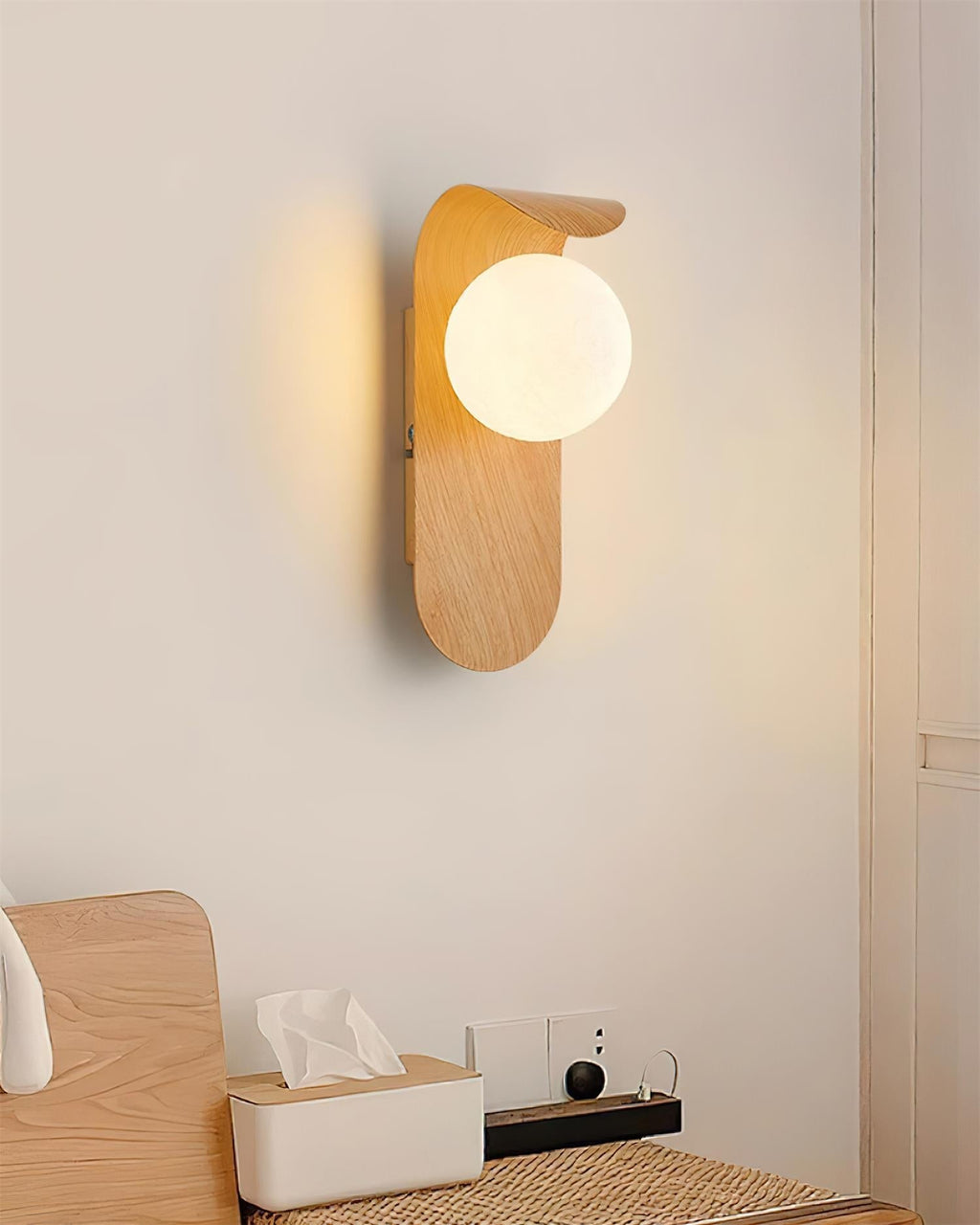 Ashvale Globe Wall Light | Wood Effect LED Indoor Wall Lamp