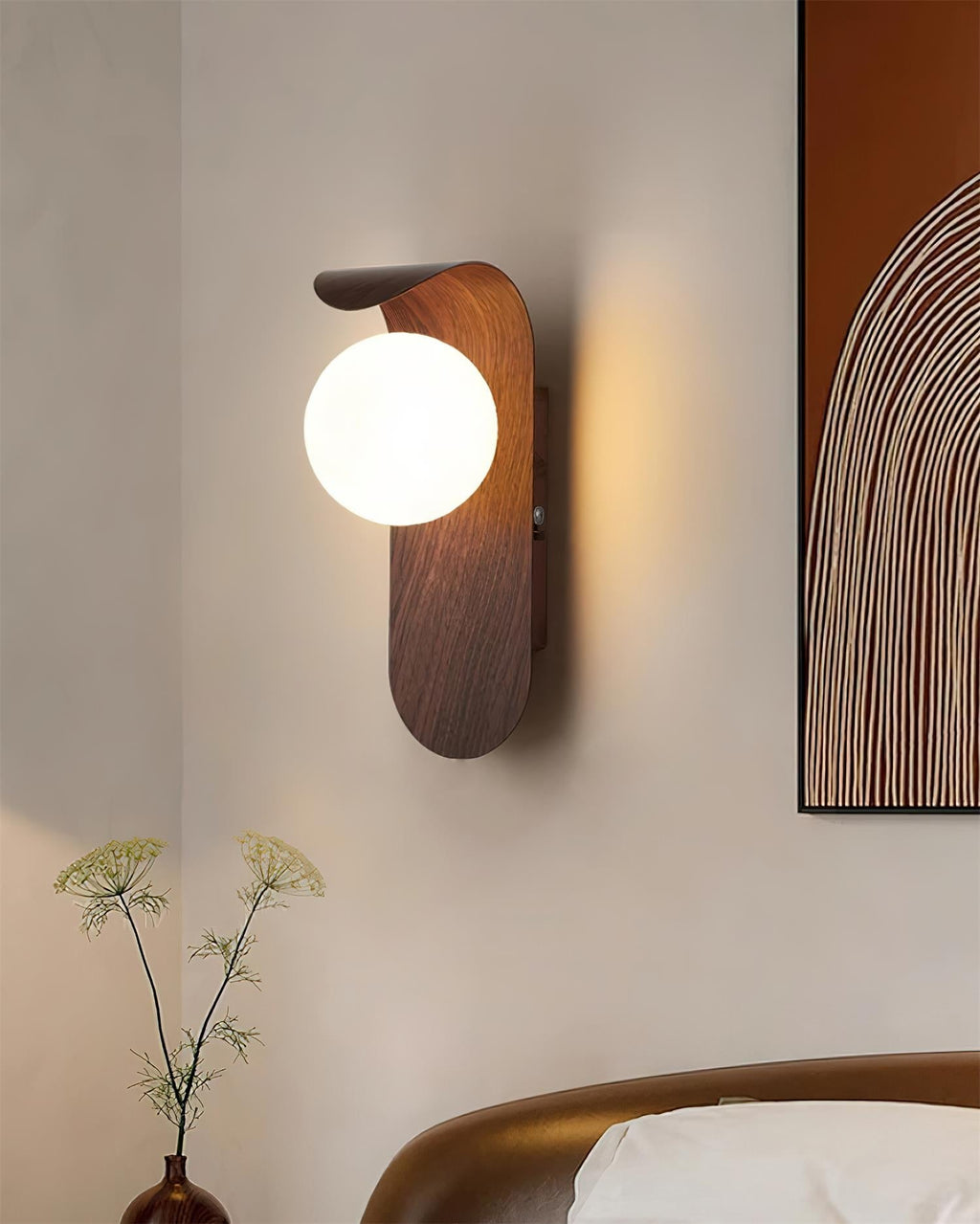 Ashvale Globe Wall Light | Wood Effect LED Indoor Wall Lamp