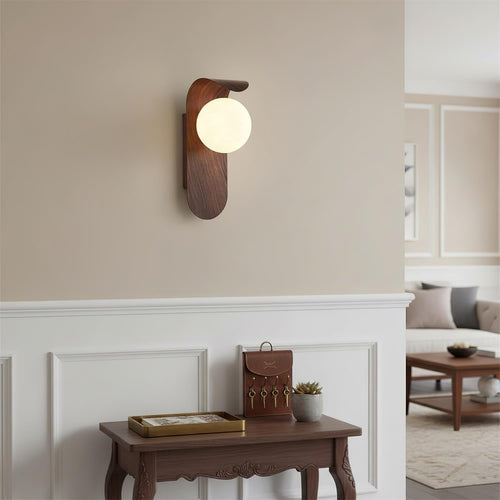 Ashvale Globe Wall Light | Wood Effect LED Indoor Wall Lamp