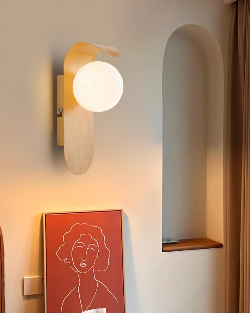 Ashvale Globe Wall Light | Wood Effect LED Indoor Wall Lamp
