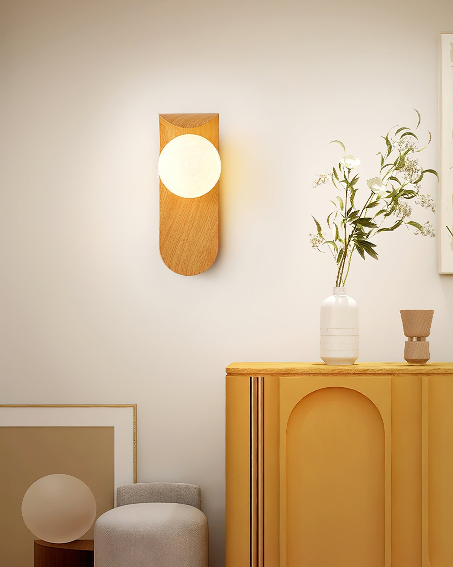 Ashvale Globe Wall Light | Wood Effect LED Indoor Wall Lamp