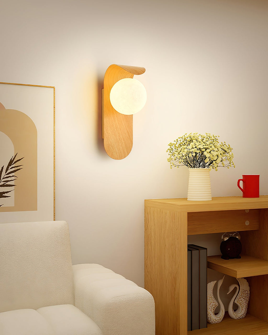 Ashvale Globe Wall Light | Wood Effect LED Indoor Wall Lamp