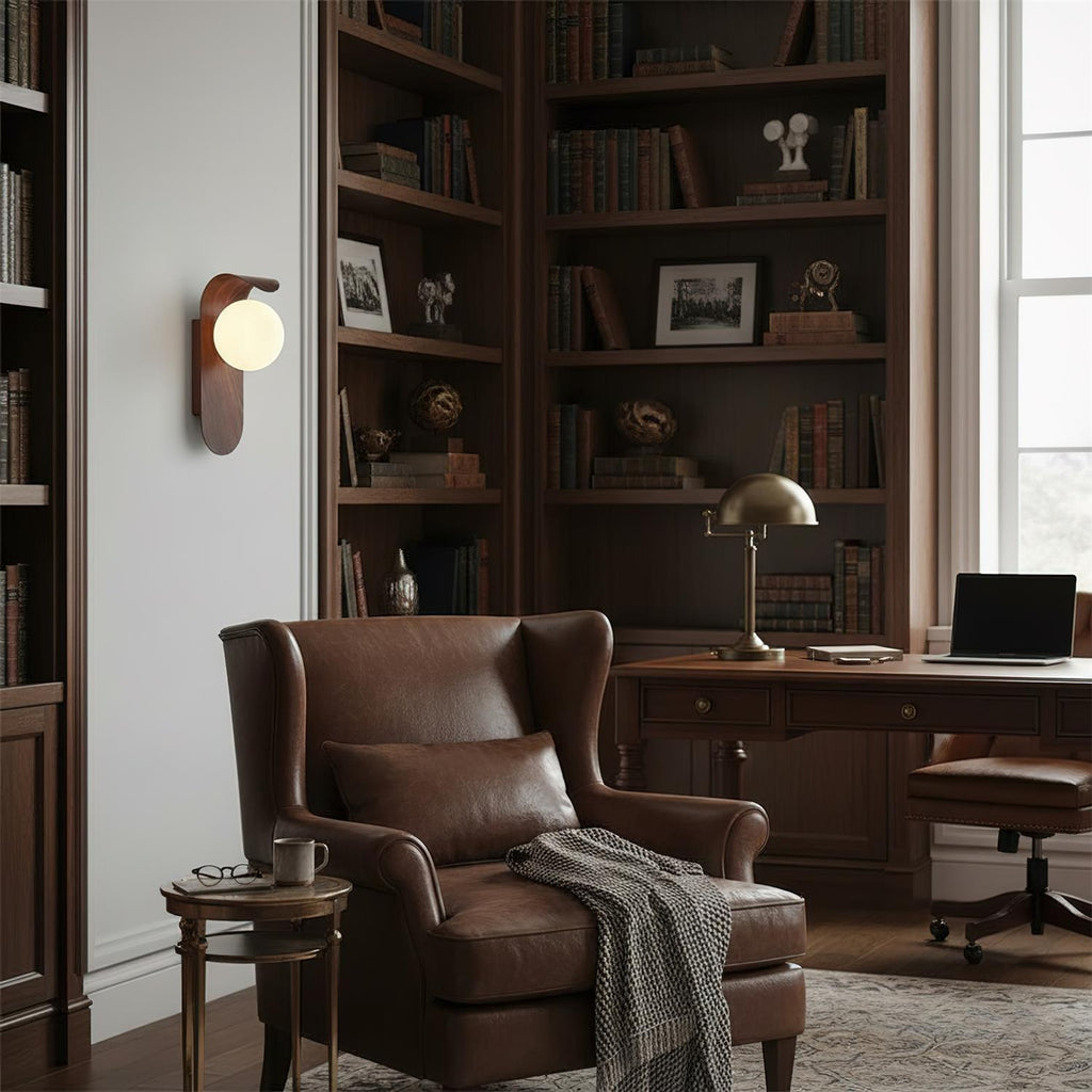 Ashvale Globe Wall Light | Wood Effect LED Indoor Wall Lamp