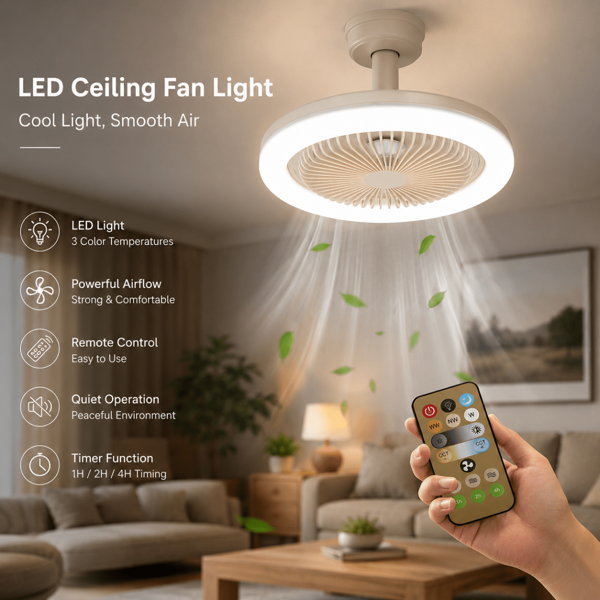 AeroGlow LED Ceiling Fan Light with Remote Control for Indoor Rooms