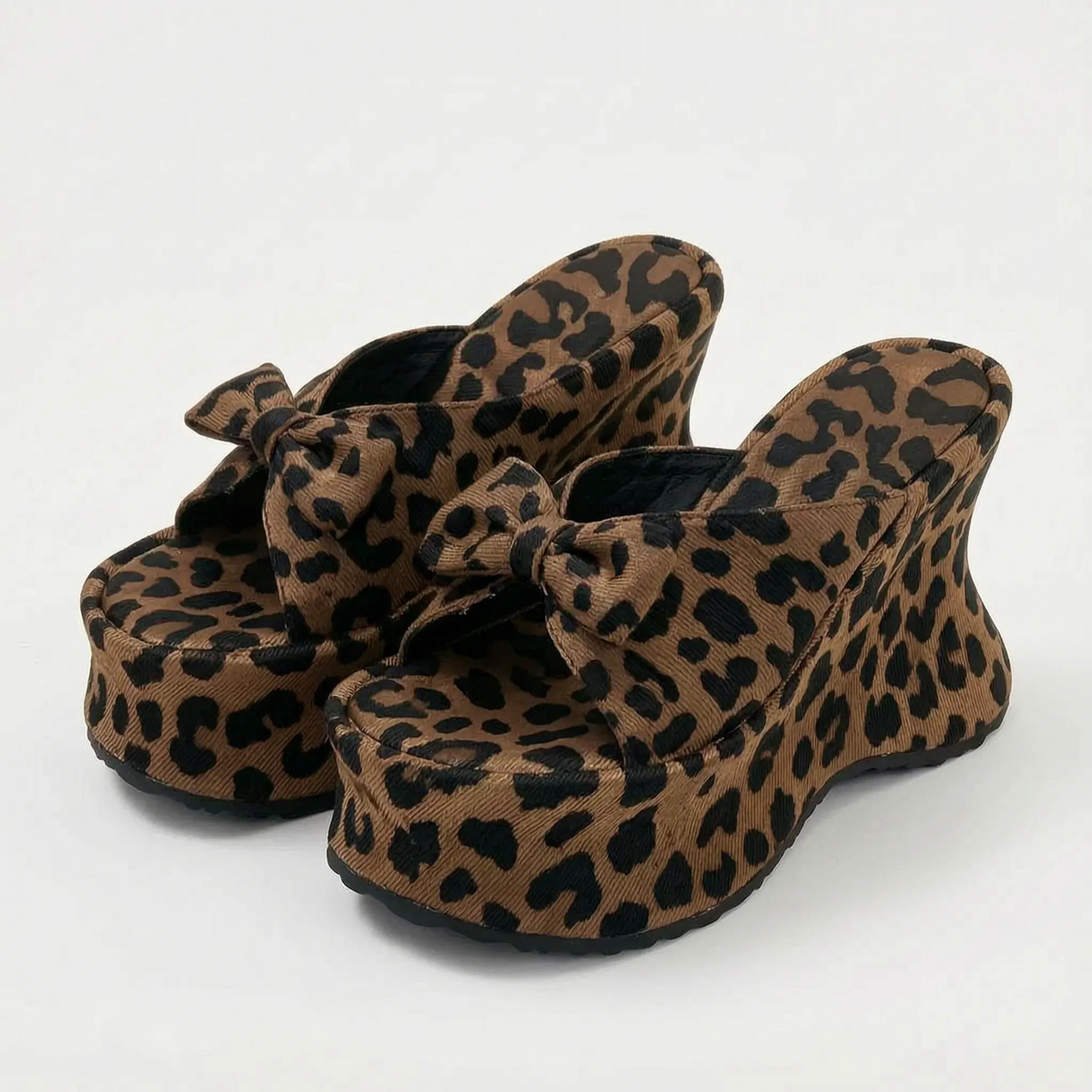 Bold Animal Print Chunky Platform Sandal with Curved Wedge Heel