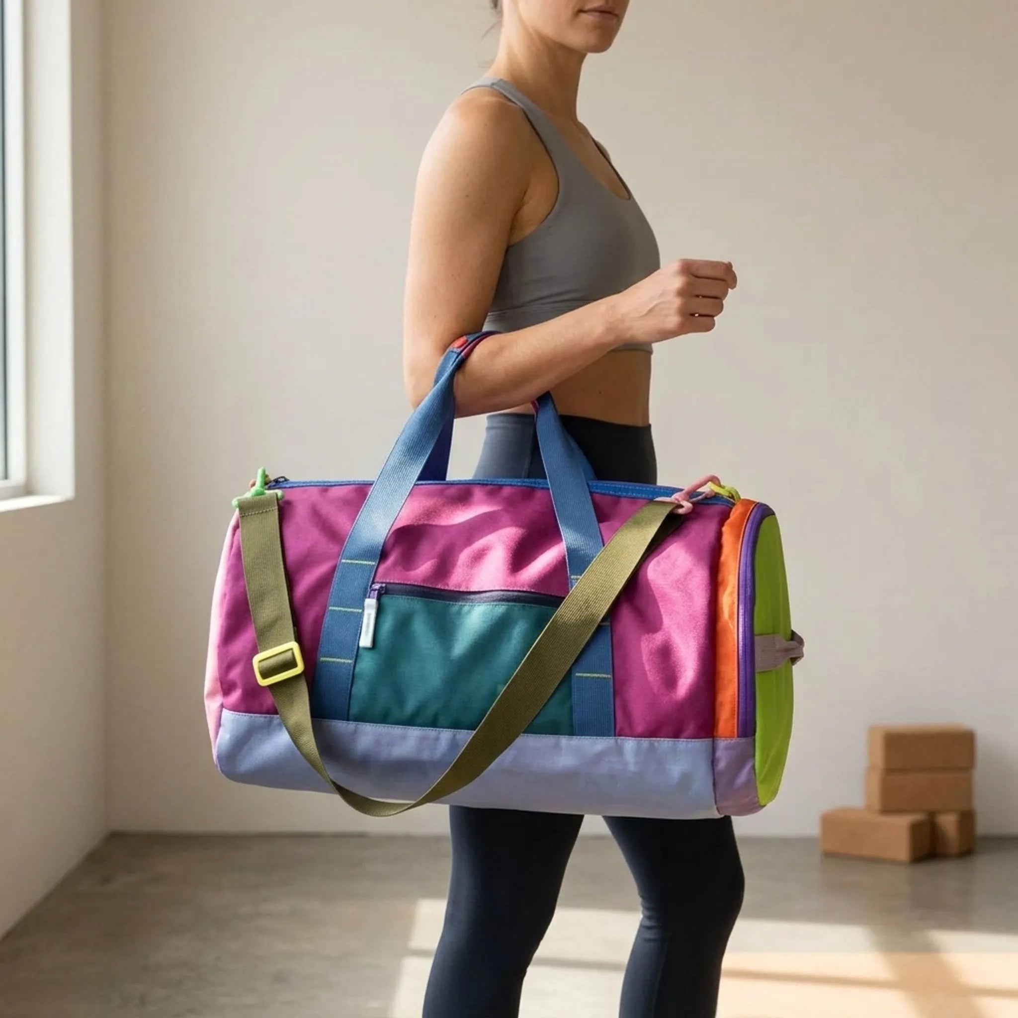 Compact Foldable Color-Block Duffel Bag - 21 Inch Capacity