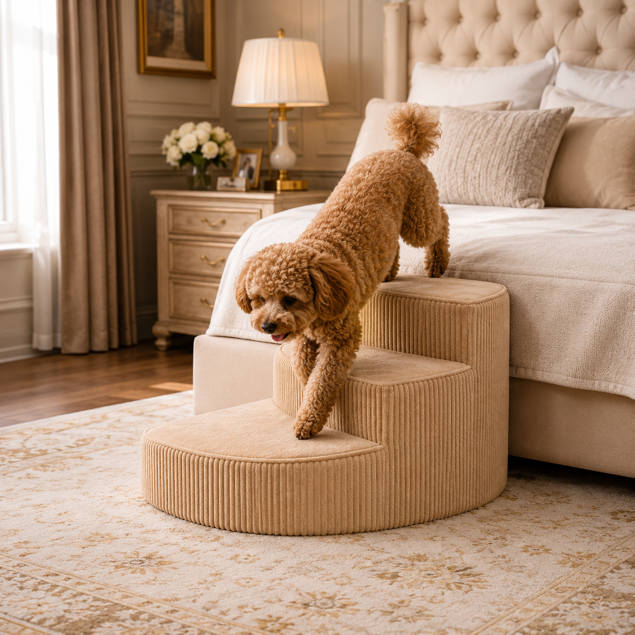 Elevated Pet Access Stairs with Non-Slip Foam Design | Space-Saving Solution for Pet Mobility