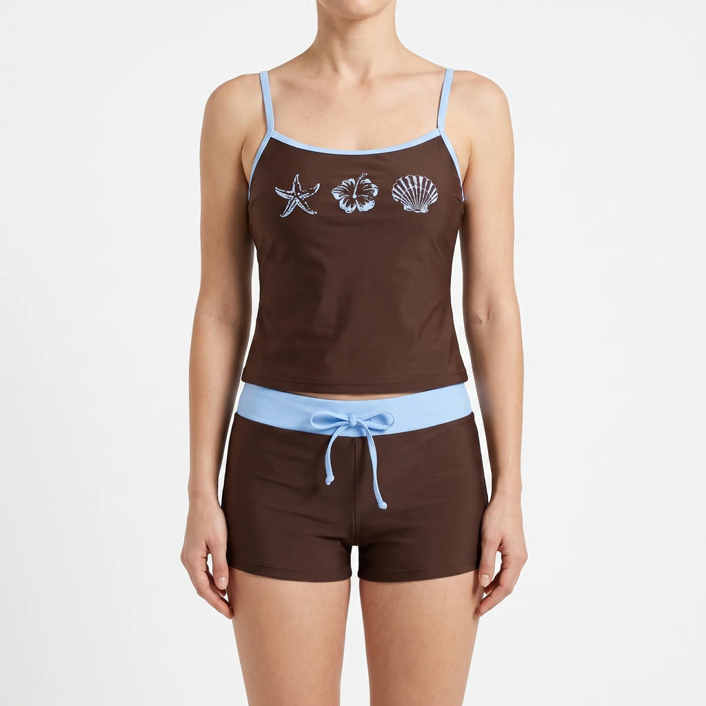CoralBreeze Women's Printed Tankini Swim Set with Boy Shorts