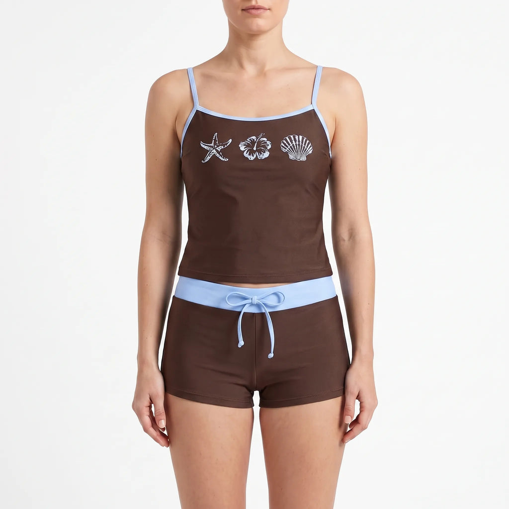 CoralBreeze Women's Printed Tankini Swim Set with Boy Shorts