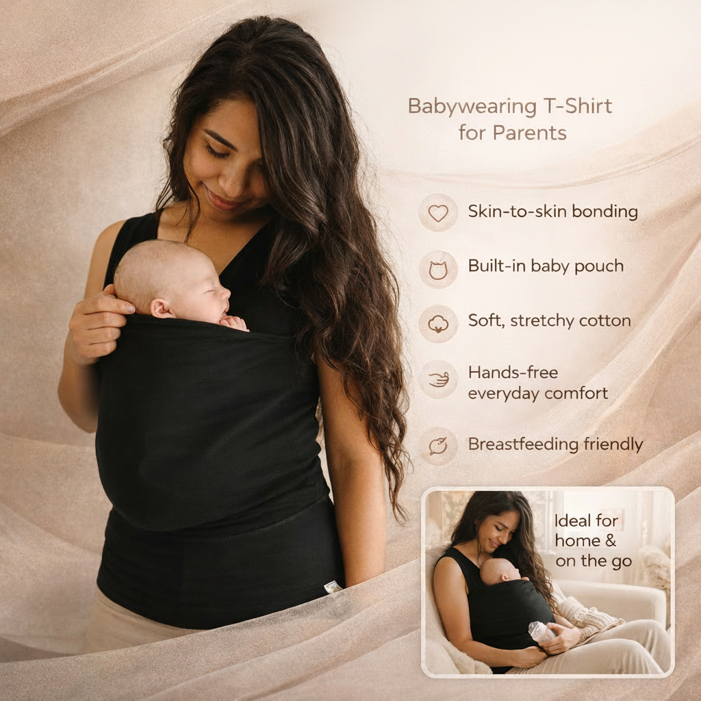 Hands-Free Baby Carrier Shirt with Built-in Pouch and Stretchy Cotton