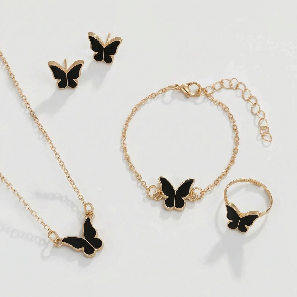 ButterLuxe Butterfly Jewelry Set with Necklace, Bracelet, Ring and Earrings
