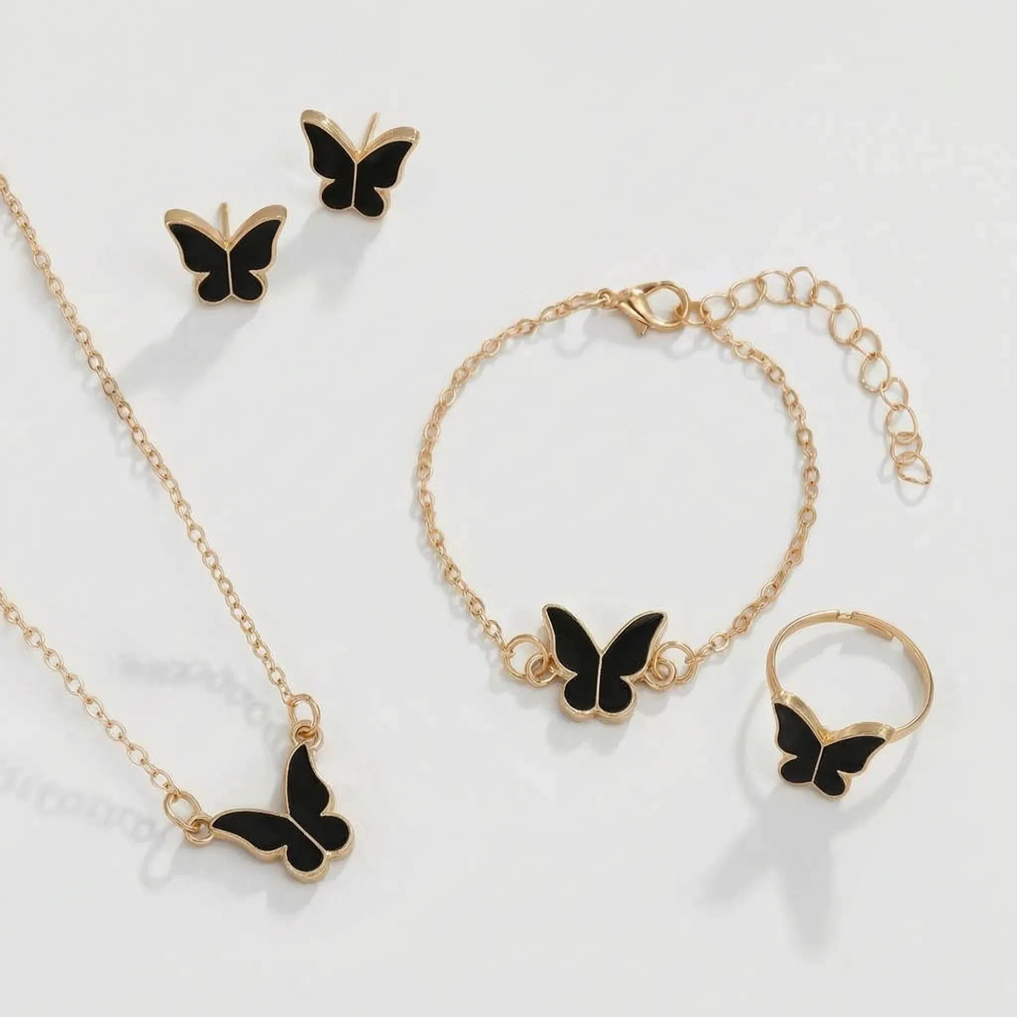 ButterLuxe Butterfly Jewelry Set with Necklace, Bracelet, Ring and Earrings