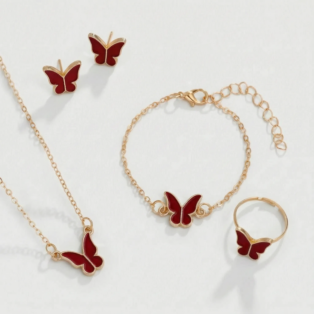 ButterLuxe Butterfly Jewelry Set with Necklace, Bracelet, Ring and Earrings