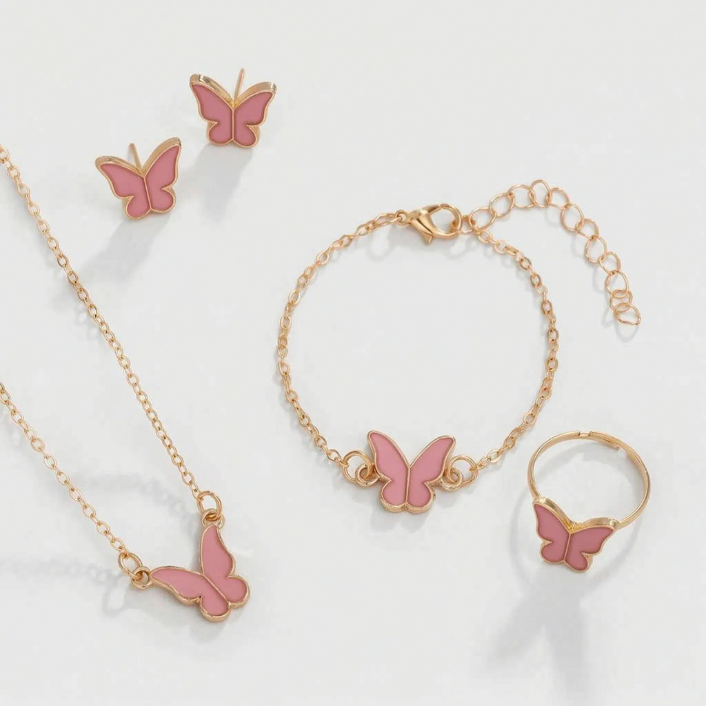 ButterLuxe Butterfly Jewelry Set with Necklace, Bracelet, Ring and Earrings