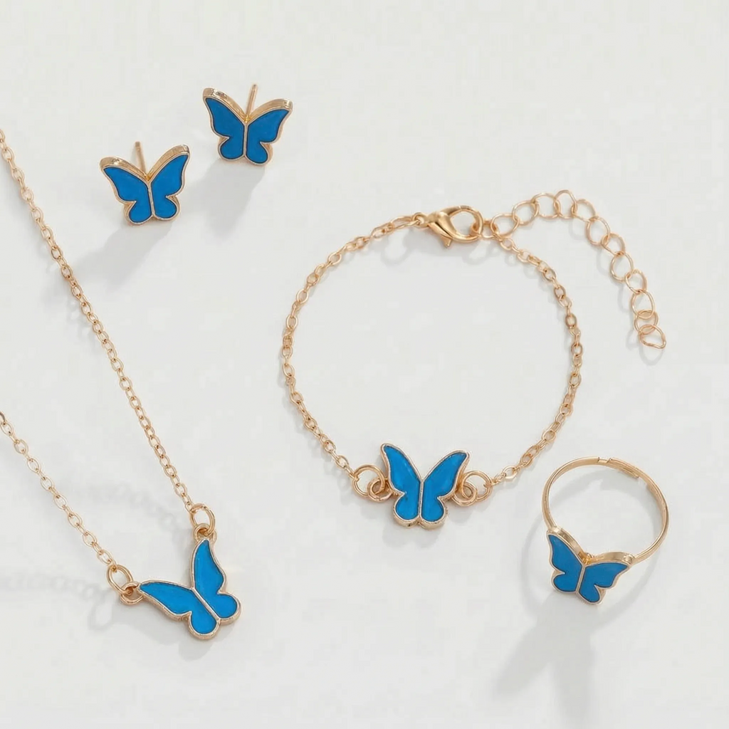 ButterLuxe Butterfly Jewelry Set with Necklace, Bracelet, Ring and Earrings