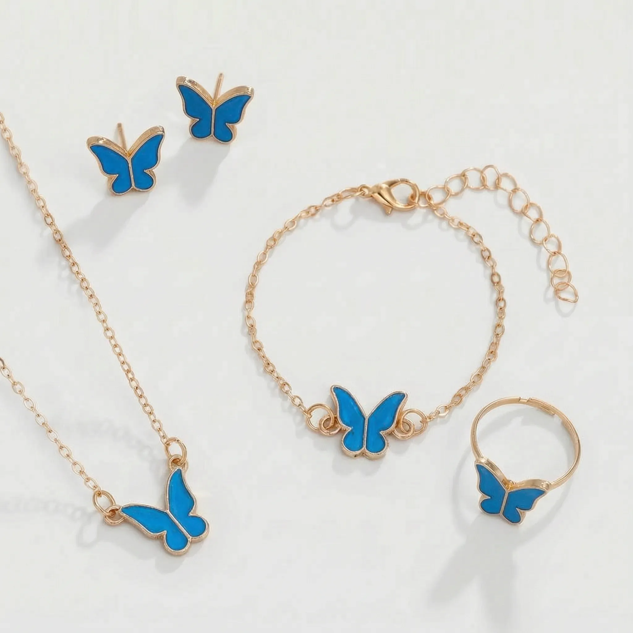 ButterLuxe Butterfly Jewelry Set with Necklace, Bracelet, Ring and Earrings