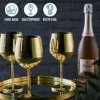 Premium Gold Stainless Steel Wine Glasses with Shatterproof Design | Perfect for Home Bars and Outdoor Gatherings
