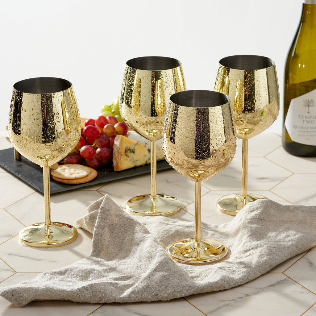 Premium Gold Stainless Steel Wine Glasses with Shatterproof Design | Perfect for Home Bars and Outdoor Gatherings