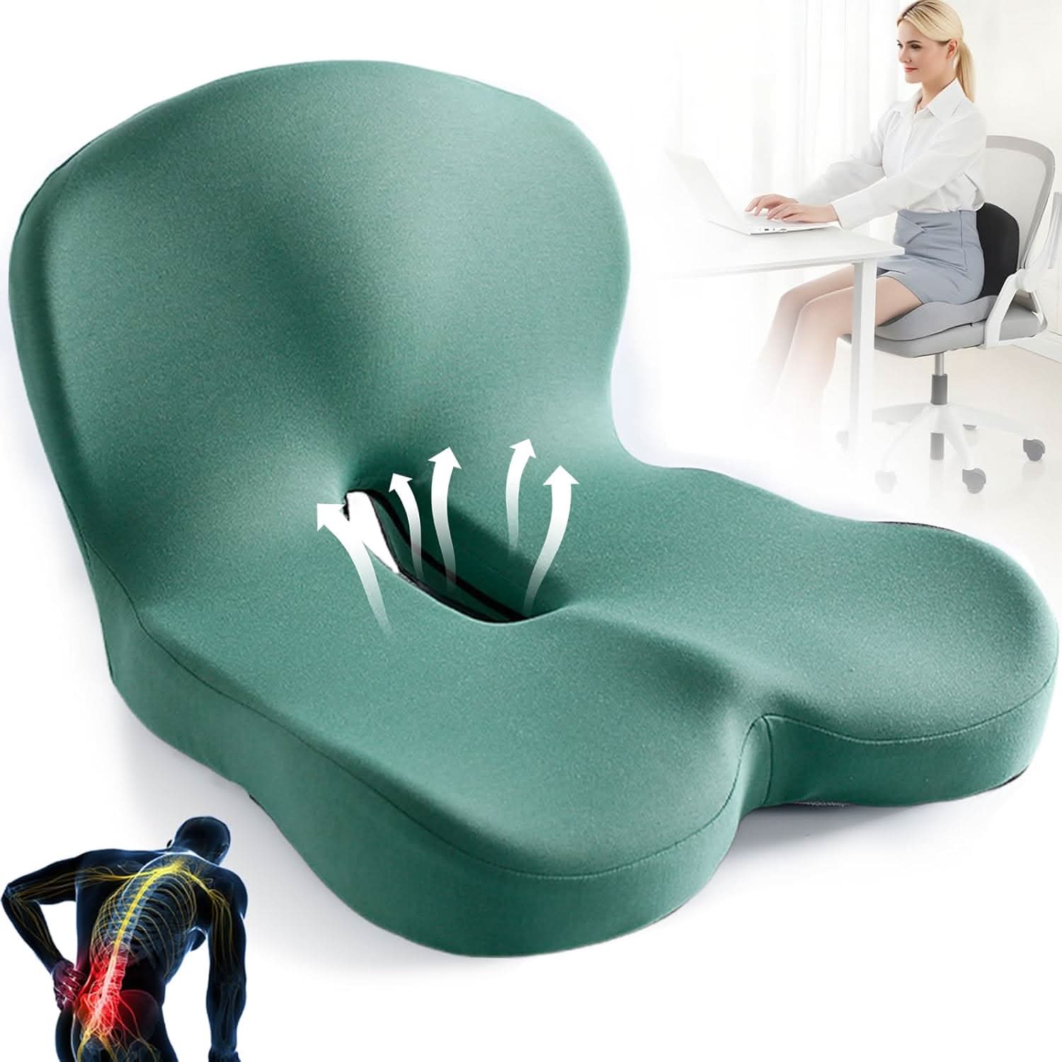 ErgoNest Memory Foam Seat Cushion with Washable Cover for Office Car