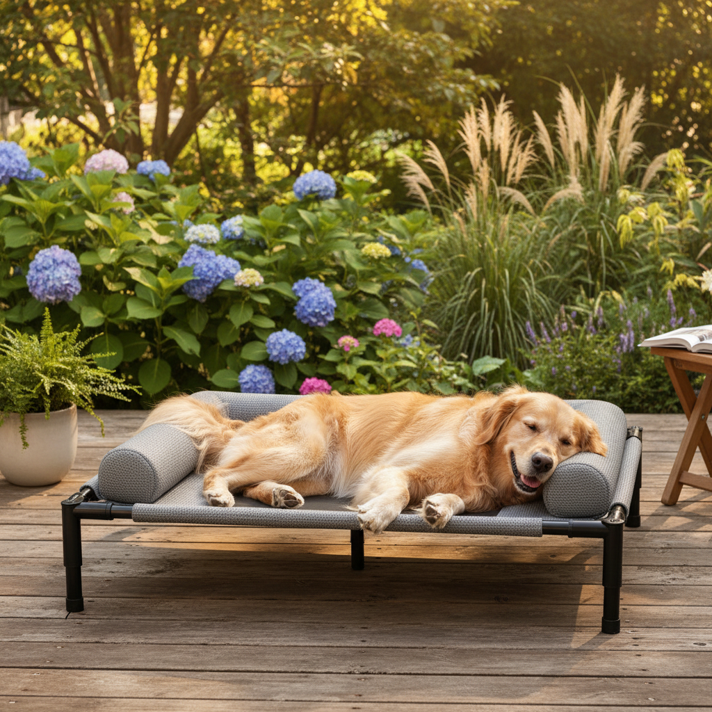 Breathable Elevated Pet Lounger with Mesh Center and Steel Frame
