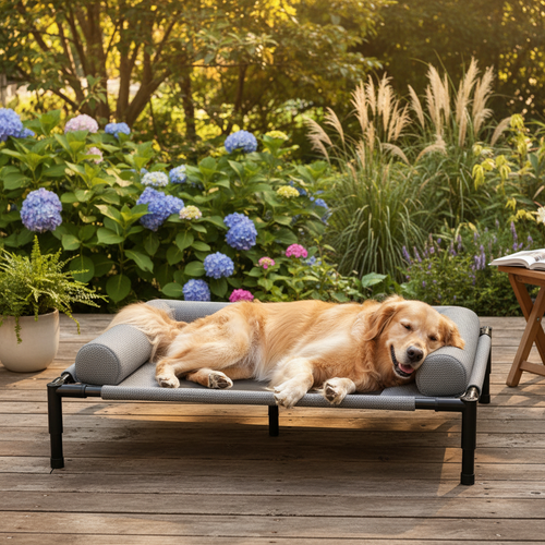 Breathable Elevated Pet Lounger with Mesh Center and Steel Frame