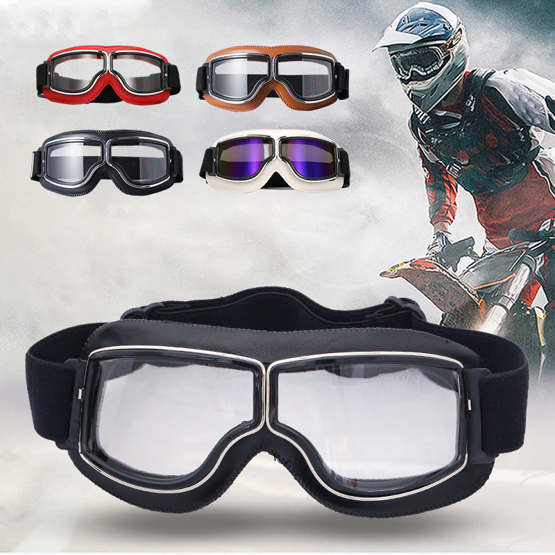 Retro Aviator Over-Glasses Motorcycle Goggles – Leather Foldable Design