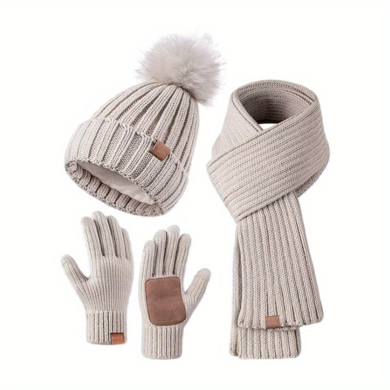 FrostLoom 3 Piece Winter Knit Set with Hat Scarf and Touch Gloves