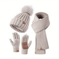 FrostLoom 3 Piece Winter Knit Set with Hat Scarf and Touch Gloves