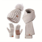 FrostLoom 3 Piece Winter Knit Set with Hat Scarf and Touch Gloves