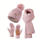 FrostLoom 3 Piece Winter Knit Set with Hat Scarf and Touch Gloves