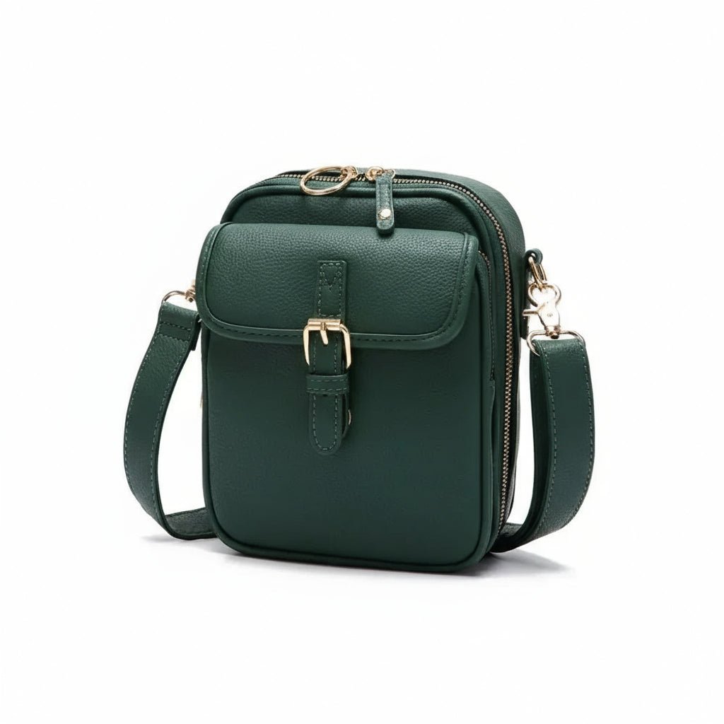 Secure Compact Leather Crossbody Bag with Anti-Theft Zippers