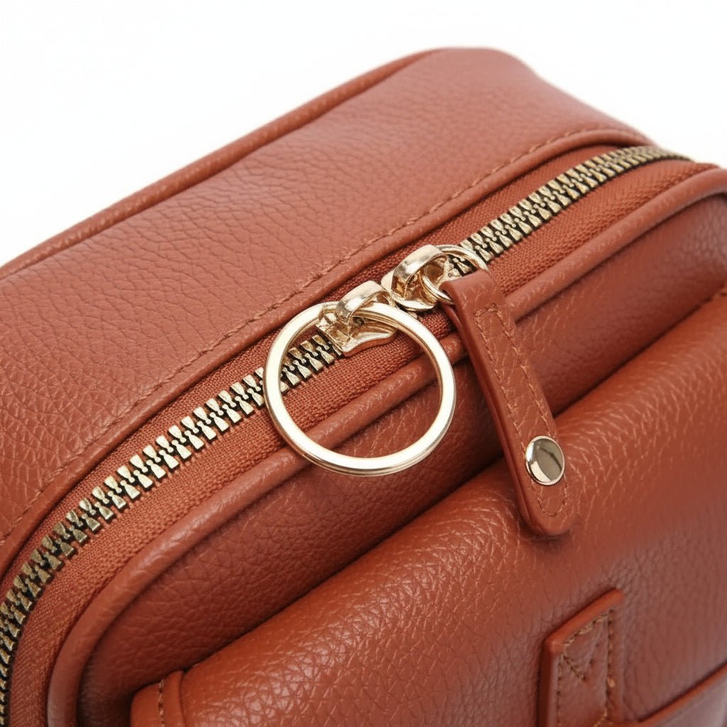 Secure Compact Leather Crossbody Bag with Anti-Theft Zippers