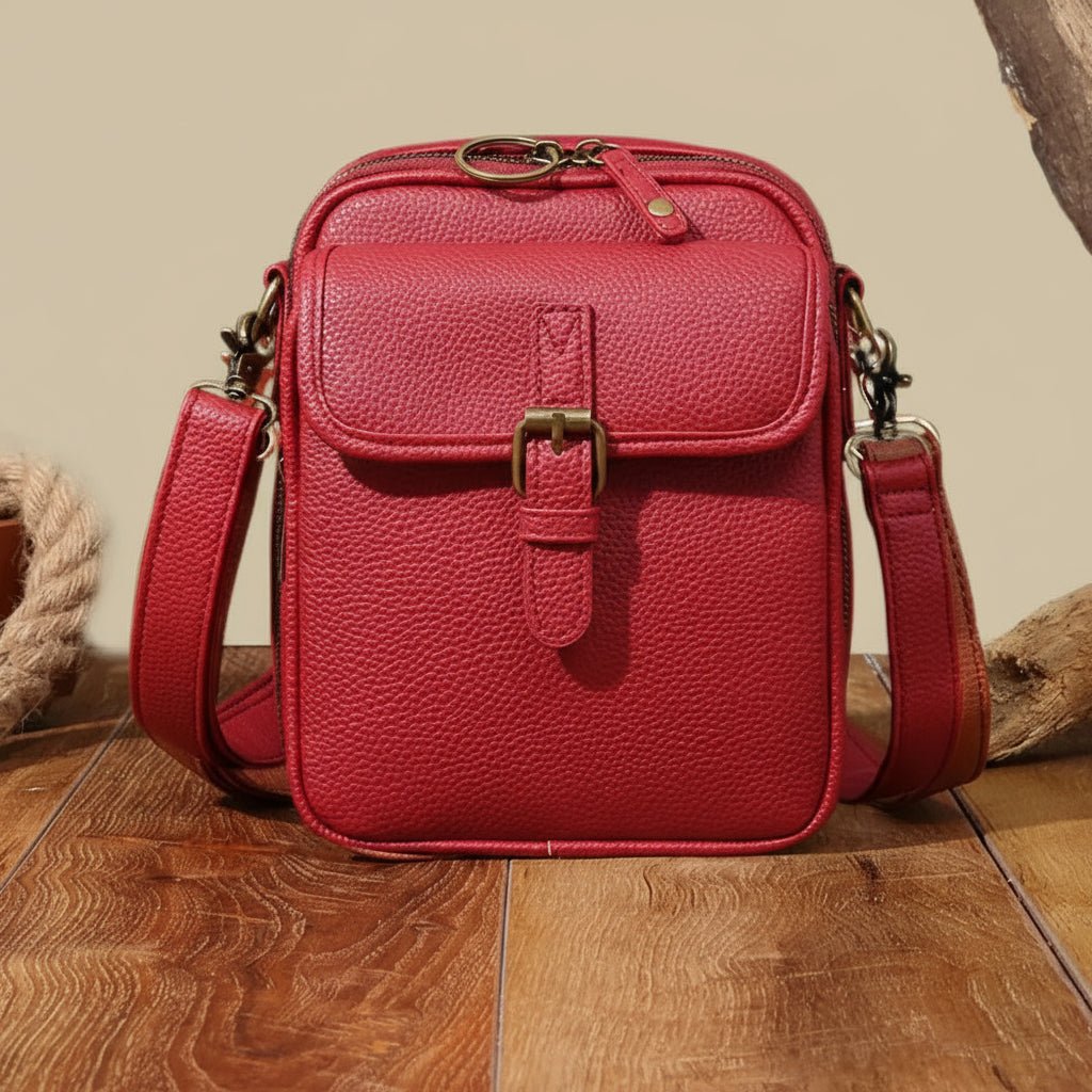Secure Compact Leather Crossbody Bag with Anti-Theft Zippers