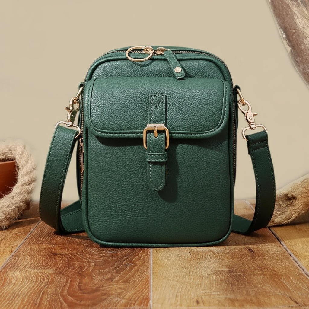 Secure Compact Leather Crossbody Bag with Anti-Theft Zippers