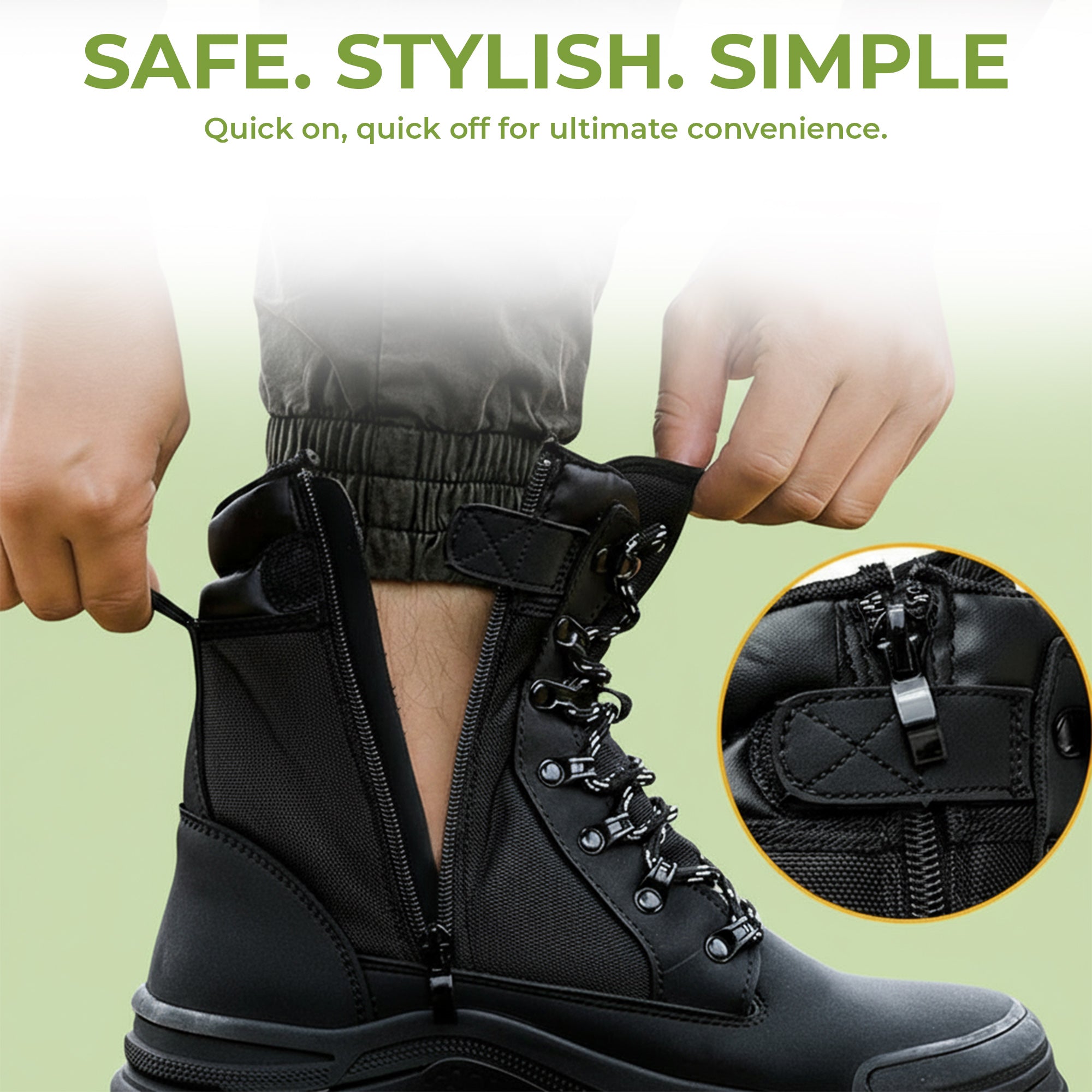 ForgeStep Steel Toe Safety Boots | Protective Work Boots with Side Zipper