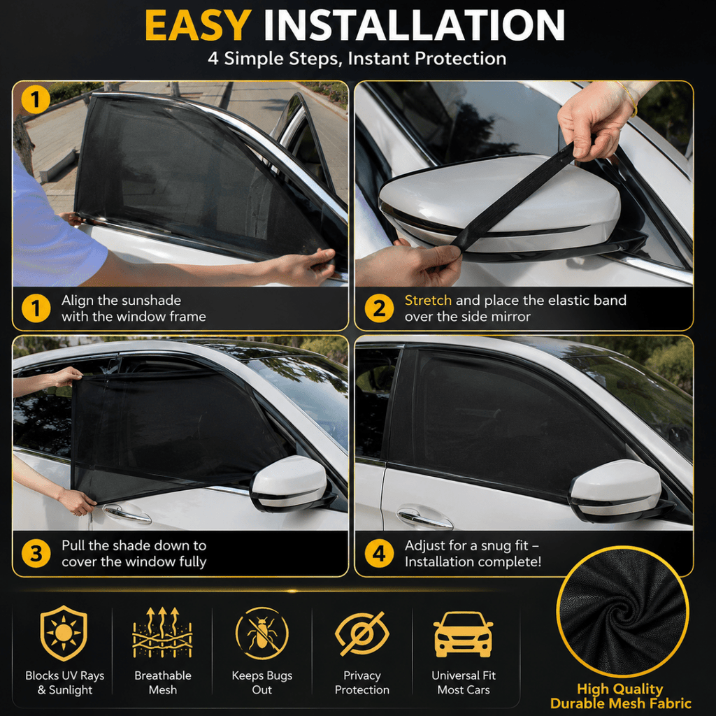 BreezeGuard Car Window Mesh Covers Set for Cars SUVs and Camping