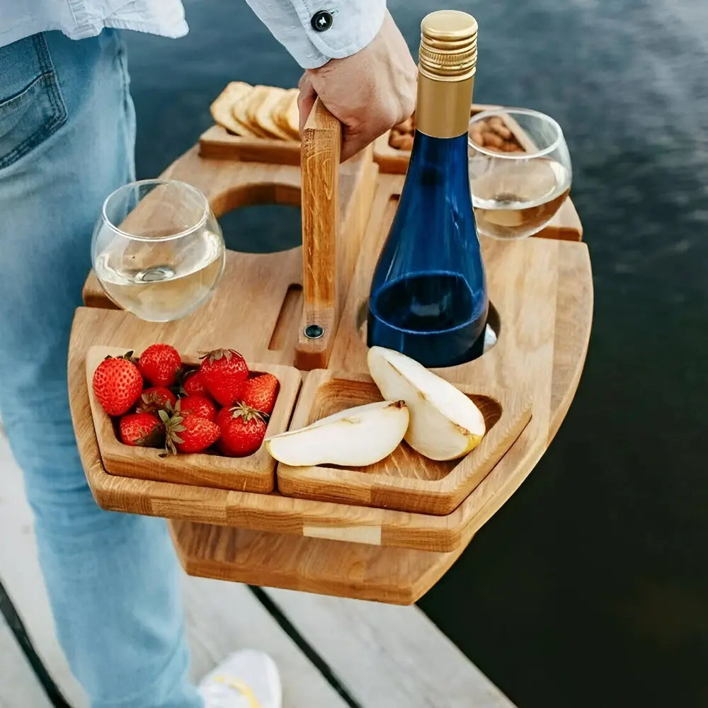 Oakridge Foldable Wooden Picnic Table with Glass & Snack Holders